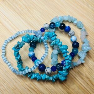 Turquoise and Blue Gemstone Bracelet Stack | Blue Bracelet Set |